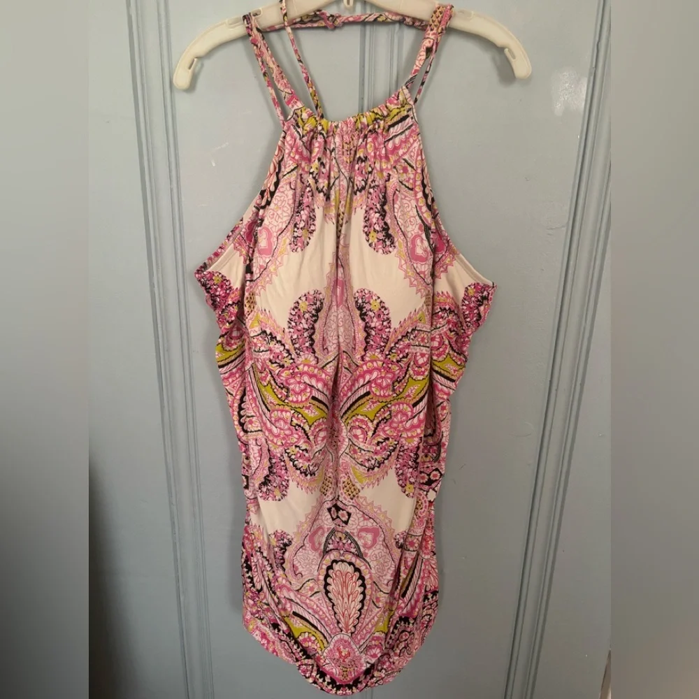 SWIM By Cacique Lane Bryant Pink & Yellow Paisley Tankini - Picture 2 of 4